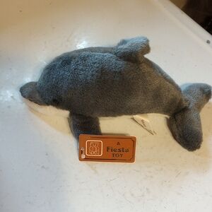 Vintage Fiesta Toy, Gray & White Plush Dolphin Whale w/ Original Tag